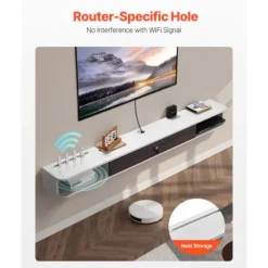 Væghængt TV-møbel - DUOKU - 180 cm - Multimedia-konsol - Kabelstyring - Moderne hylde Vit