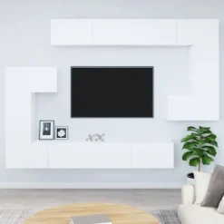Væghængt TV-møbel - Eksklusiv Hus - Hvid - Ingeniørtræ - Sæt med 8 dele (2S+2M+4L) Vit