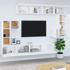 Væghængt TV-møbel - Eksklusiv Hus - Hvid - Ingeniørtræ - Sæt med 8 dele (2S+2M+4L) Vit