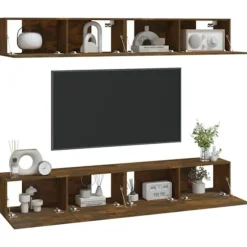 Væghængt TV-møbel - Eksklusiv Hus - 4 stk - røgfyldt eg - 100 x 30 x 30 cm rökt ek