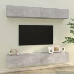 Væghængt TV-møbel - Eksklusiv Hus - Sæt med 4 dele - Betongrå - 100 x 30 x 30 cm Betonggrå