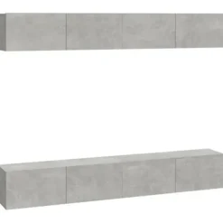 Væghængt TV-møbel - Eksklusiv Hus - Sæt med 4 dele - Betongrå - 100 x 30 x 30 cm Betonggrå