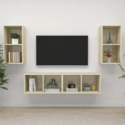 Væghængt TV-møbel - Eksklusiv Hus - Sonoma eg - Ingeniørtræ - Sæt 4 stk. sonoma ek