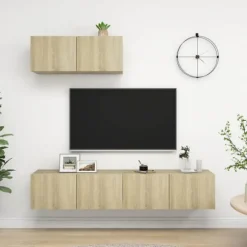 Væghængt TV-møbel - Eksklusivt Hus - Sæt med 3 stk - Sonoma eg - Ingeniørtræ Sonoma ek