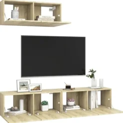 Væghængt TV-møbel - Eksklusivt Hus - Sæt med 3 stk - Sonoma eg - Ingeniørtræ Sonoma ek
