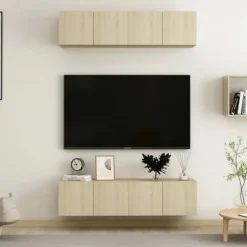 Væghængt TV-møbel - Eksklusivt Hus - Sæt af 4 - Sonoma Eg - 60 x 30 x 30 cm sonoma ek