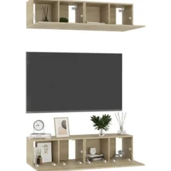 Væghængt TV-møbel - Eksklusivt Hus - Sæt af 4 - Sonoma Eg - 60 x 30 x 30 cm sonoma ek