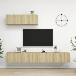 Væghængt TV-møbel - Eksklusivt hjem - 3 dele - Sonoma eg - Ingeniørtræ - 100 x 30 x 30 cm Sonoma ek
