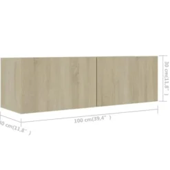Væghængt TV-møbel - Eksklusivt hjem - 3 dele - Sonoma eg - Ingeniørtræ - 100 x 30 x 30 cm Sonoma ek