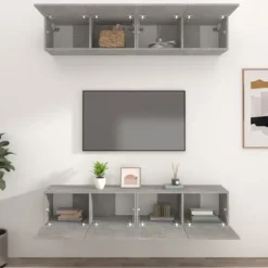 Væghængt TV-møbel - Maison Exclusive - Sæt af 4 - Beton grå - Ingeniørtræ 80x30x30 cm Betonggrå