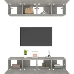 Væghængt TV-møbel - Maison Exclusive - Sæt af 4 - Beton grå - Ingeniørtræ 80x30x30 cm Betonggrå