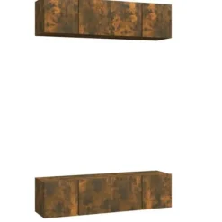 Væghængt TV-møbel - Maison Exclusive (sæt af 4) - røgfyldt eg - ingeniørtræ - 60 x 30 x 30 cm rökt ek