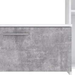 Væghængt tv-møbel - Mat hvid og lys beton - glasdør + 5 nicher - Moderne - L 220,4 x D41,3 x H177,5 cm - PILVI Matt vit / ljusgrå betonglook