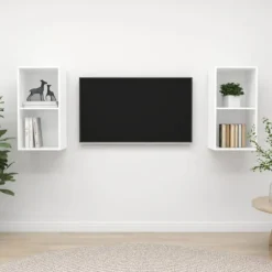 Væghængte TV-møbler - Eksklusivt hjem - 2 dele - Mat hvid - Ingeniørtræ Matt vit