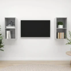 Væghængte TV-møbler - Eksklusivt hjem - 2 dele - Beton grå - Ingeniørtræ Betonggrå