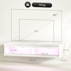Vægmonteret TV-bord med RGB LED til 55-60 tommer TV