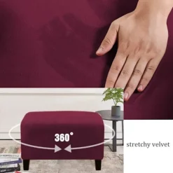 (Vinfarvet) Stræk Ottoman Betræk Fløjl Ottoman Betræk Rektangel F