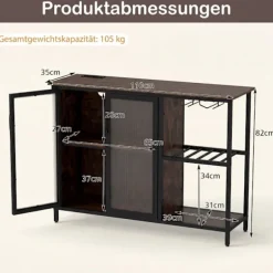 Vinskab med LED-belysning, glasholder og opladningsporte