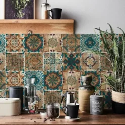 Vintage Chic Selvklæbende Vægdekorationer, Selvklæbende, Til Boligindretning, Mandala Mønster, 24 stk, 20x20 Tommer, Vandafvisende, Let At Anvende