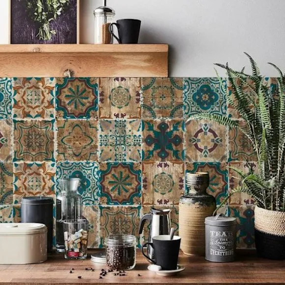 Vintage Chic Selvklæbende Vægdekorationer, Selvklæbende, Til Boligindretning, Mandala Mønster, 24 stk, 20x20 Tommer, Vandafvisende, Let At Anvende