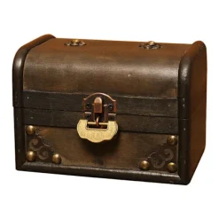 Vintage Træ Skattekiste Møntboks Hjem Sparekasse – Antik Smykkeopbevaringskiste til Rekvisitter, Dekoration eller Opsparing, 15x10.5x10.5cm