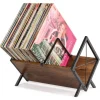Vinyl Opbevaringshylde, 80 Vinyl Stande, 1-Tier Vinylplade med Justerbar Opdeler, Organizer til Album, Magasiner, Bøger og Mapper – Brun