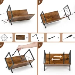 Vinyl Opbevaringshylde, 80 Vinyl Stande, 1-Tier Vinylplade med Justerbar Opdeler, Organizer til Album, Magasiner, Bøger og Mapper – Brun