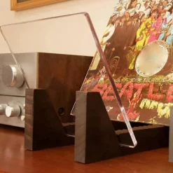 Vinylplade opbevaringsholder Stor kapacitet Akryl ender Display stativ Træ Lp Vinyl Album Desktop
