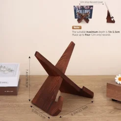 Vinylpladeholder i træ, Retro LP-displaystand, Rustik brun - Kompatibel med forskellige mærker[ZHE]