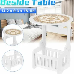 Vit Lille Rundt Sofabord Sidebord Kaffebord Skrivebord Opbevaring Organizer Hylde