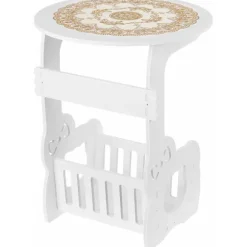 Vit Lille Rundt Sofabord Sidebord Kaffebord Skrivebord Opbevaring Organizer Hylde