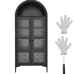 Vitrine - DUOKU - Præsentationsskab - 4 Niveauer - Hærdet Glas - Sort Svart