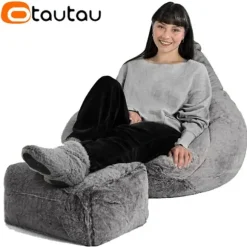 Voksne Børn Fluffy Faux Fur Sækkestol Puf Betræk uden Fyld Sækkestol Puf Salon Ottoman Hjørnesæde Sac DD003 MAIZE D3.3ft-100cm-cover
