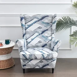 Wingback Stol Betræk 2-Delt Stræk Wingback Stol Sofa Betræk Lænestolsbetræk Trykt Møbelbeskytter, 09