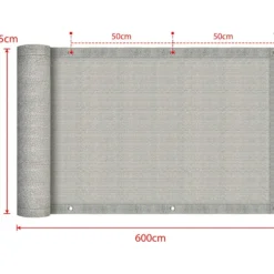 75X600cm Balkon Privatlivsafskærmning Balkonafskærmning HDPE Privatlivsafskærmning Balkonafskærmning med Øjer og Snore, Grå