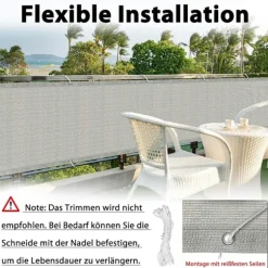 75X600cm Balkon Privatlivsafskærmning Balkonafskærmning HDPE Privatlivsafskærmning Balkonafskærmning med Øjer og Snore, Grå