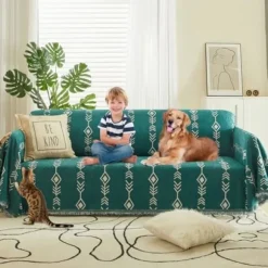 180x130cm Boho Sofa Betræk Mørkegrøn Chenille Sofa Sofa Betræk Form Sofa Betræk Hvid Geometrisk Sektions Sofa Betræk