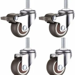 XVX Sæt med 4 små møbelhjul - 25 mm - Blødt gummi TPE - M6 x 15 mm - Gevind (2 dele med bremse) (25 mm)