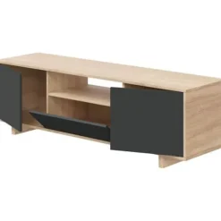 ZAIRA tv-skab - antracit og eg melamin - 3 døre - L150 x D41 x H46 cm Kanadensisk ek och anthrgrå.